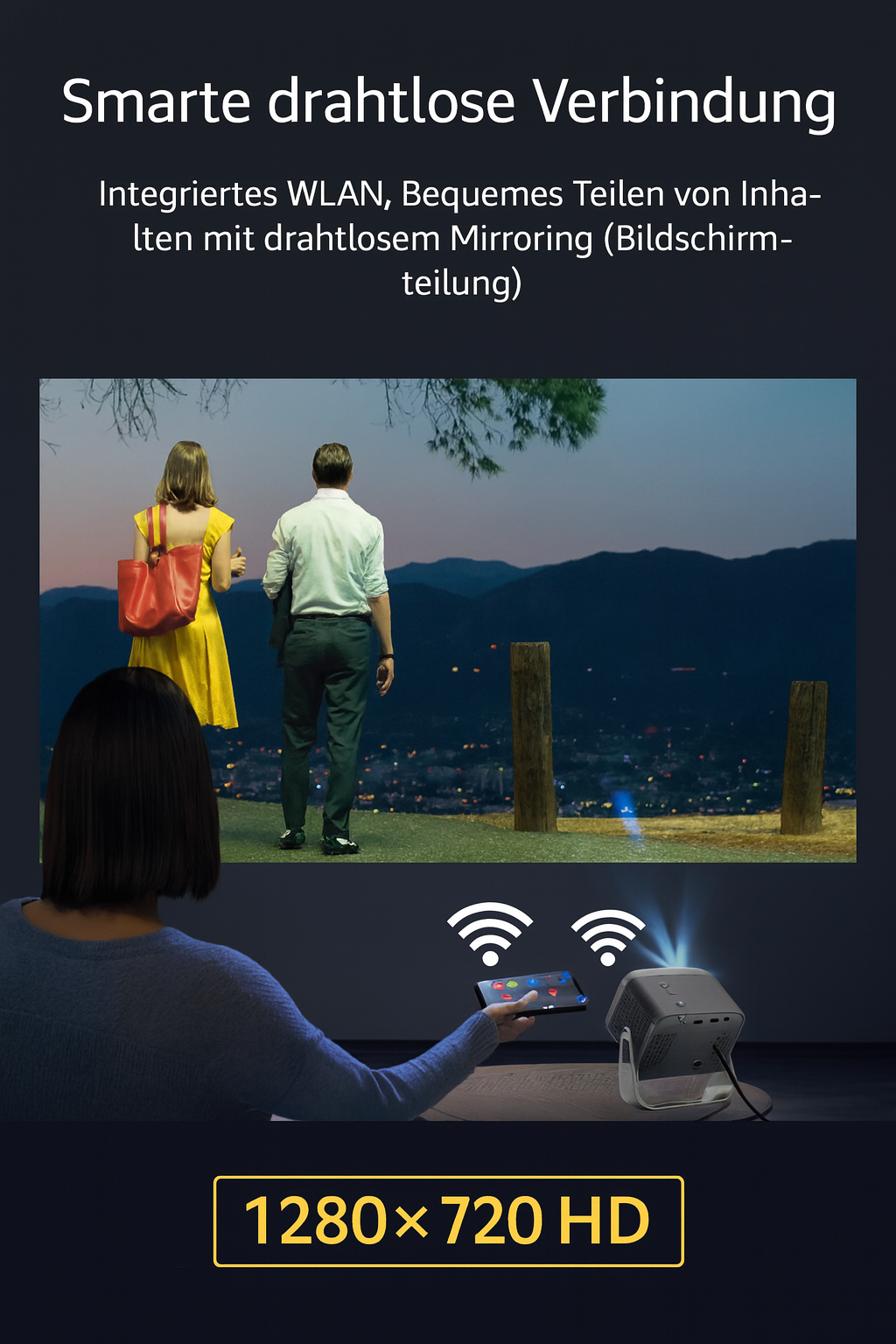 NNEOBA Mini Beamer – Tragbarer WLAN Heimkino-Projektor mit Full-HD-Unterstützung
